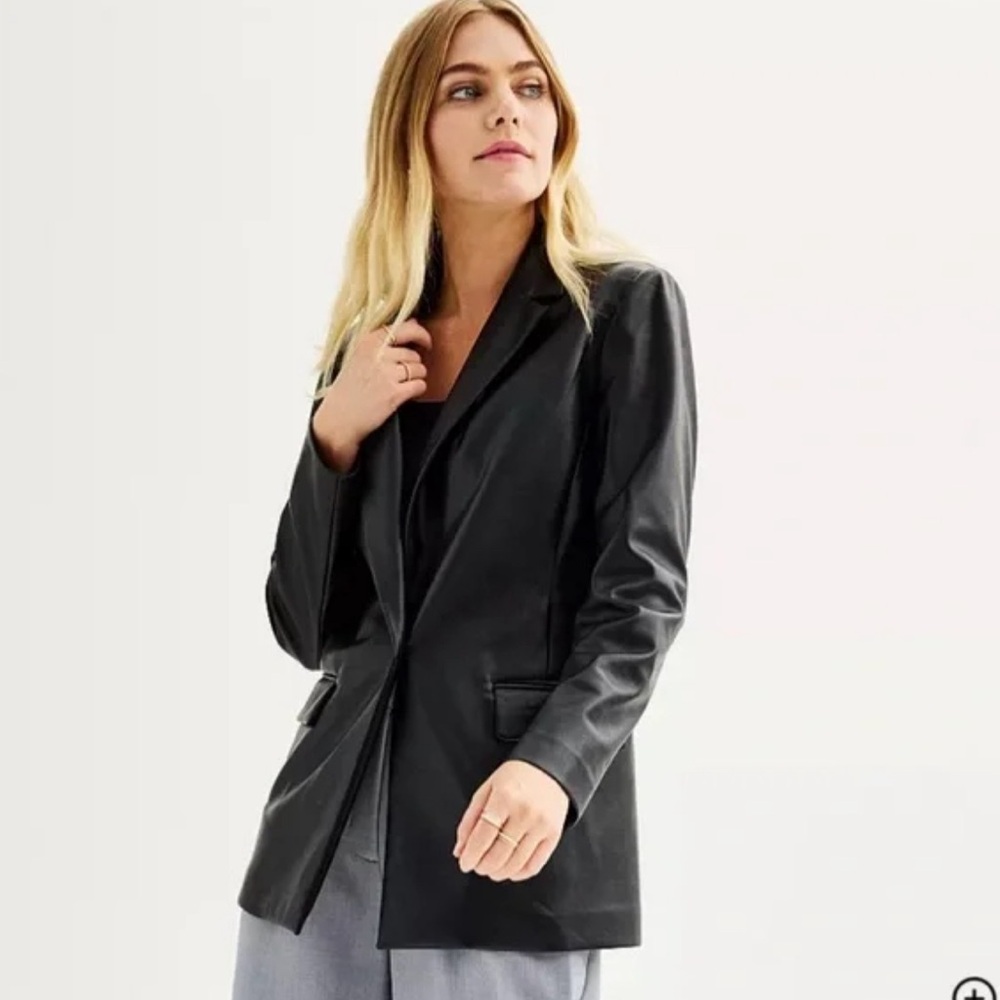 Black Faux Leather Longline Oversized Blazer